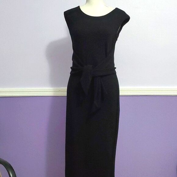 Ann Taylor Black Tied Front Sheath Midi Dress Modest Career Event Size 2 - Picture 2 of 10